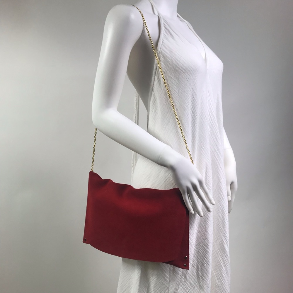 😍 Royal Red Suede Clutch Bag w/ Gold Hardware